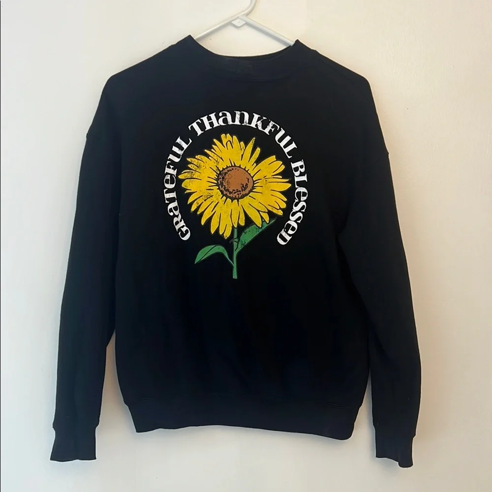 Awake Black Crewneck Sweater with Sunflower Graphic - Picture 1 of 11
